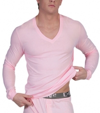 Freshpink Long Sleeve Deep V Neck T-Shirt